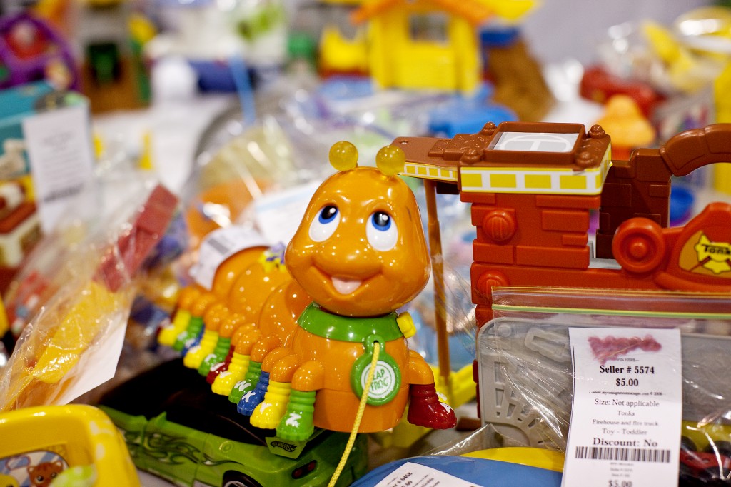 This close-up shows some of the hundreds of toys available for sale at every WeeUsables Event, from people who want to make money offloading their kids' outgrown stuff. But that's not you..